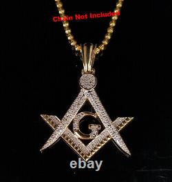10k Yellow Gold Finish Real Diamond Free Mason Masonic Small Silver Pendant