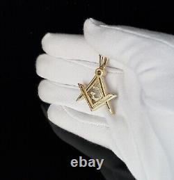 10k Yellow Gold Finish Real Diamond Free Mason Masonic Small Silver Pendant