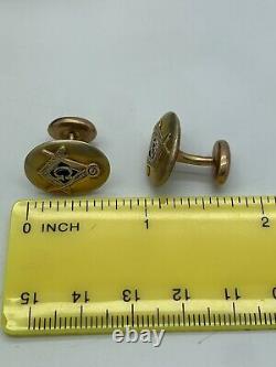 10k Yellow Gold Mason Masonic Compass Oval Retro Cufflinks Cuff Links Vintage