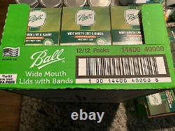 12 Boxes BALL Wide Mouth Lids & Bands Mason Jar Canning Lot 144 Ships Fast