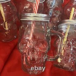 12oz Clear Glass Skull Mason Jar Mugs with reusable Straws 8 pk