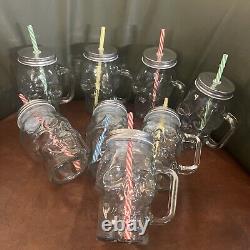 12oz Clear Glass Skull Mason Jar Mugs with reusable Straws 8 pk