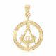 14k Yellow Gold Freemason Masonic Pendant For Necklace Or Chain