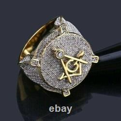 14K Yellow Gold Plated 2 Ct Round Lab Created Diamond Men's Mason G Design Ring