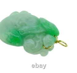 14k Yellow Gold Grade A Carved Jade Pendant Jadeite with Report (#J4596)
