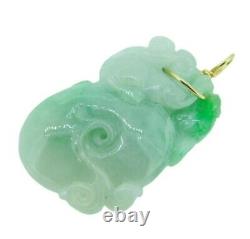 14k Yellow Gold Grade A Carved Jade Pendant Jadeite with Report (#J4596)