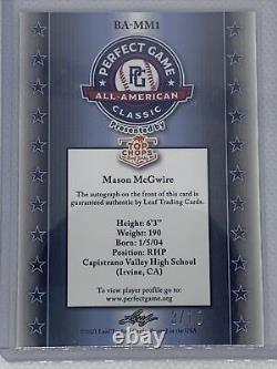 2021 Leaf Perfect Game Metal Green Refractor Mason Mcgwire Auto #3/10