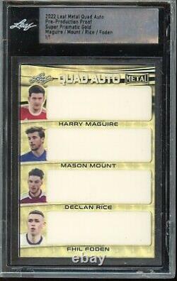 2022 Leaf Metal Soccer Proof Prismatic Gold Maguire Mount Rice Foden (1/1) W476