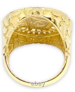 26 MM Wide Round Mason Masonic Nugget Textured Band Ring 10k Yellow Gold Sg4573