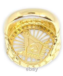 26 MM Wide Round Mason Masonic Nugget Textured Band Ring 10k Yellow Gold Sg4573