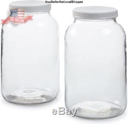 2Pack 1 Gallon Wide Mouth Glass Mason Jar With Plastic Lid Ferment Kombucha Kimchi
