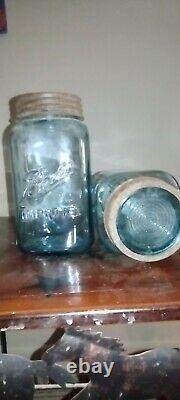 2 Vintage Square Ball Improved Mason Canning jars withmetal bands and inserts