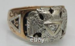 32nd DEGREE MASONIC FREE MASON 10-14K Diamond Double Eagle Rose White Gold Ring