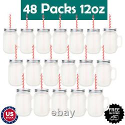 48Pack 12oz Sublimation Transfer Mason Jar Cup Tumbler Frosted Glass