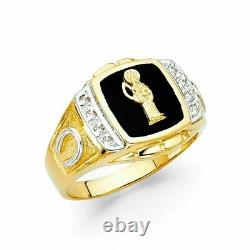 4Ct Lab Created Masonic Mason Onyx Men's'MUERTE' Ring 14K Black Yellow Gold FN