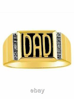 4Ct Masonic Mason Lab Created Onyx Men's'DAD' Ring in 14K Black Yellow Gold FN