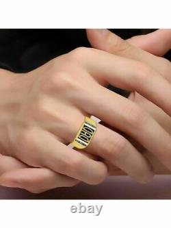 4Ct Masonic Mason Lab Created Onyx Men's'DAD' Ring in 14K Black Yellow Gold FN