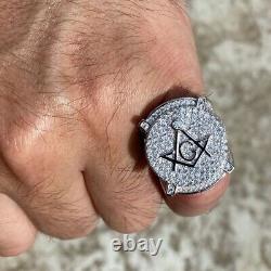 4Ct Real Moissanite Masonic Master Mason Engagement Ring 14K White Gold Plated