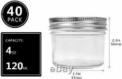 4 oz Clear Glass Jars with Silver Metal Lids, 40 Pack 100ml Mason Silver Lids