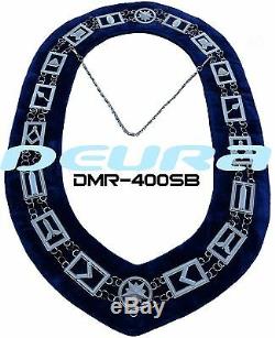 5PC Masonic Regalia Master Mason SILVER Metal Chain Collar BLUE Backing DMR400SB