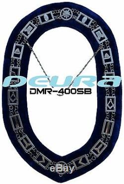 5PC Masonic Regalia Master Mason SILVER Metal Chain Collar BLUE Backing DMR400SB