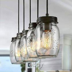 5/7 Light Linear Mason Jar Pendant Kitchen Island Light Glass Hanging Chandelier
