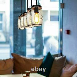 5 Lights Linear Chandelier Glass Mason Jar Pendant Hanging Lamp Lighting Fixture