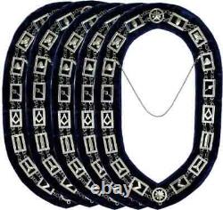 5 PCS Masonic Regalia Master Mason SILVER Metal Chain Collar BLUE Backing