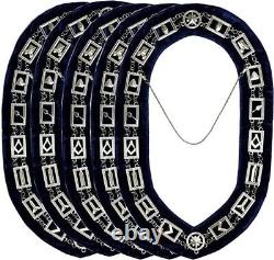 5 PC Masonic Regalia Free Masons Master Mason SILVER Metal Chain Collar BLUE Bac