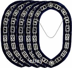 5 PC Masonic Regalia Master Mason SILVER Metal Chain Collar BLUE Backing-3115