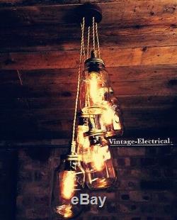 5 X Hanging Kilner Mason Jar Lights Ceiling Dinning Table Vintage Lamps E27