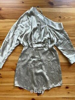 $679 MICHELLE MASON Platinum Silk Off Shoulder Mini Dress 0 2 XS NWOT