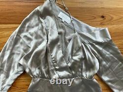 $679 MICHELLE MASON Platinum Silk Off Shoulder Mini Dress 0 2 XS NWOT
