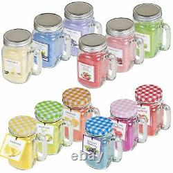 6 x Large Scented Candles in Glass Mason Jars Lid Home Gift Set Fruit Containers