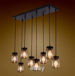 8-Lights Mason Jar Chandelier Retro Glass Shade Adjustable Pendant Ceiling Lamps