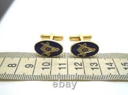 9ct Gold Cufflinks Masonic Freemason Blue Enamel Square and Compass God