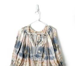 ANNA MASON Tie Dye Bardot Metallic Puff Sleeve Maxi Dress Sz 6