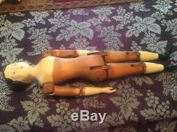 ANTIQUE Doll 15 Wood Springfield OR Joel ellis OR mason taylor METAL HANDS FEET