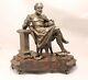 Antique Freemason Metal Seated Man Scultpture Statue Withmasonic Square Compass