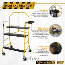 Adjustable Jobsite Series Scaffold Work Platform with Safety Rail and Tool Tray