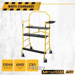 Adjustable Jobsite Series Scaffold Work Platform with Safety Rail and Tool Tray