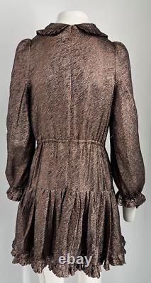 Anna Mason Claudia Metallic Ruffle Trim Mini Dress in Burnished Bronze sz 6