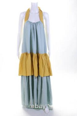 Anna Mason Womens Tiered Maxi Dress Gold Green Size 12