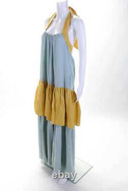Anna Mason Womens Tiered Maxi Dress Gold Green Size 12