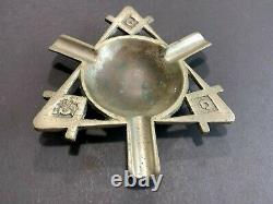 Antique Freemason Masonic Ashtray G Compass Triangle Cast Metal