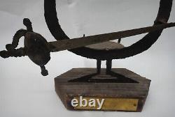 Antique HAND WROUGHT metal SWORD HORSESHOE FIGURAL CANDLE HOLDER wood MASON