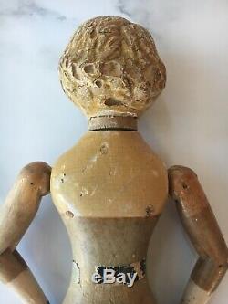 Antique Joel Ellis Mason Taylor Wood Doll 18th Century Metal Hands And Feet Rare