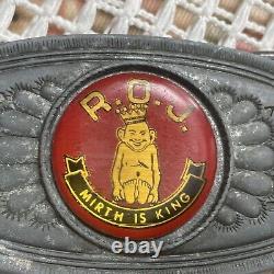 Antique Royal Order Of Jesters R. O. J. Mirth Is King Belt Buckle Shriners Masons