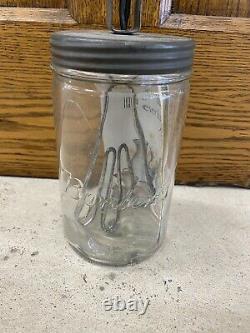 BORDEN'S PAT. 1915 Malted Milk Hand Mixer Glass Mason Jar with Paperwork Pint