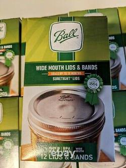 Ball Wide Mouth Lids and Rings Band Mason Jar Canning 9 boxes, 108 lids/bands